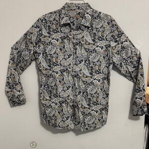 Tasso Elba Black and White Paisley Casual Button Down Shirt